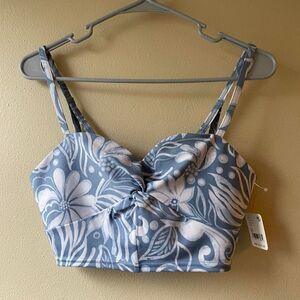 Free People Movement Double Take Crop Camisole Blue Floral Top NWT